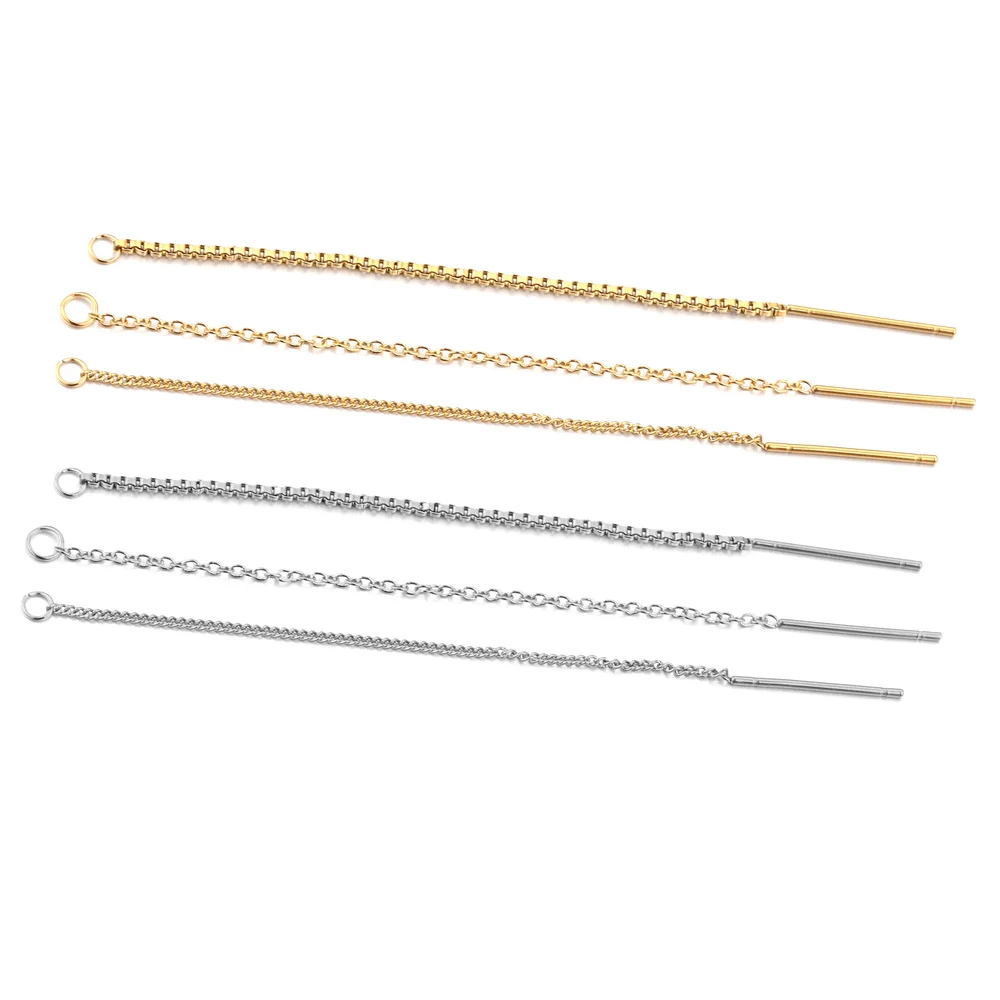 

10pcs 18K Gold Plated Stainless Steel 8cm Long Chain Ear Line Earrings Earwire DIY Women Drop Dangle Earrings Jewelry Making