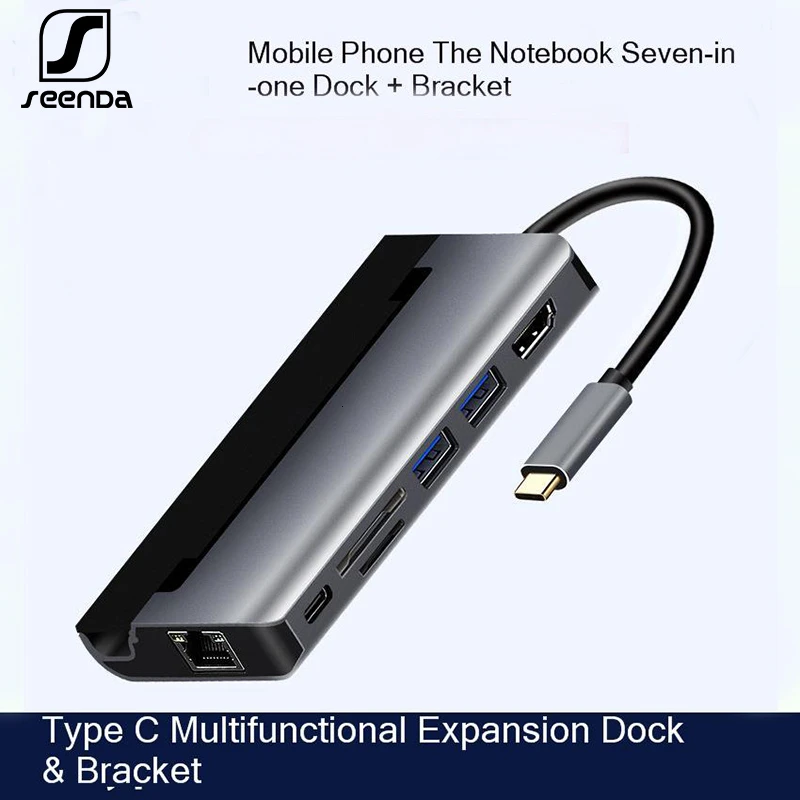 SeenDa usb c hub USB 3.0 HDMI-compitable Adapter Dock for MacBook Pro Accessories Network port PD TF/SD | Компьютеры и офис