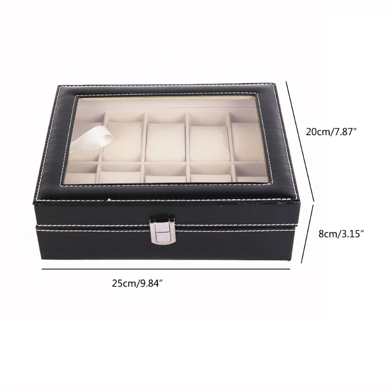 Watch Storage Box Leather Storage Box 10 Grids Watch Box PU Leather Watches Display Case Jewelry Holder Storage with Lock