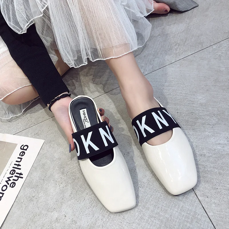Women Leather Slippers Black 2020 Summer New Fashion Lazy Baotou Loafer Ladies Flat Bottom Explosion Casual White Sandals Woman Women Leather Slippers Black 2020 Summer New Fashion Lazy Baotou Loafer Ladies Flat Bottom Explosion Casual White Sandals Woman