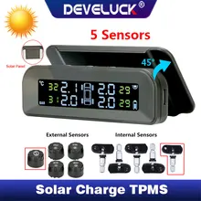 Car-Tire-Pressure-Monitoring-System Tpms Usb DEVELUCK 5-Tire Lcd-Screen Solar Automatic