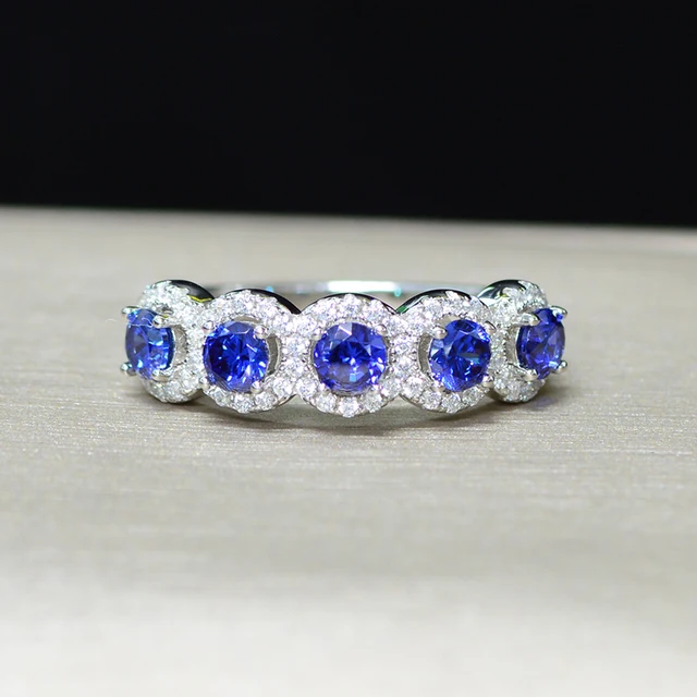 OEVAS 100% 925 Sterling Silver Sparking High Carbon Diamond Created Moissanite Wedding Rings For Women Bride Band Party Jewelry Blue