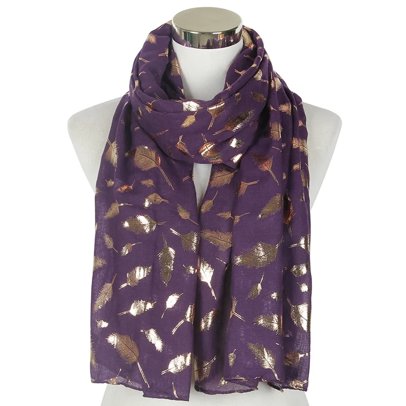 Purple Long FOXMOTHER модные женские белые темно-синие желтые бронзовые фольга Серебряное перо кольцо шарфы шейный шарф блестящий платок - Цвет: Purple Long