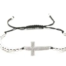 Золото серебро микро pave cz Кубического циркония Веревка Регулируемый браслет из медного бисера dhg3 крест очарование плетеные браслеты