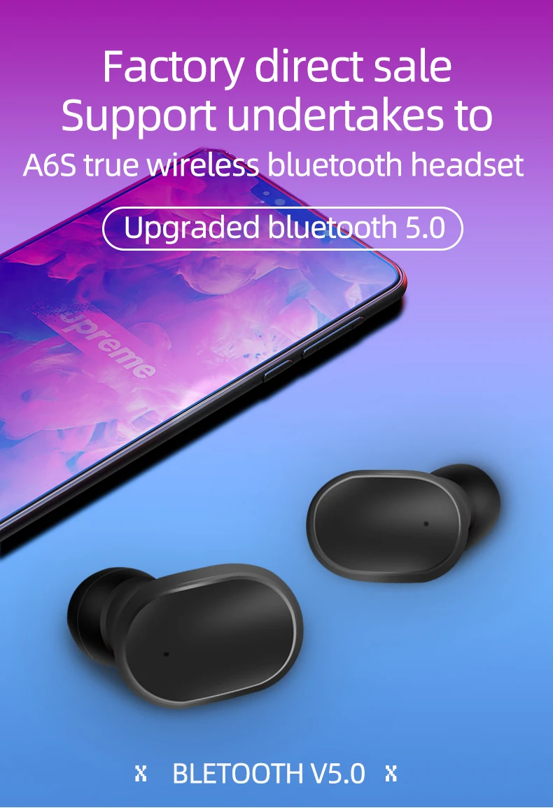 A6S TWS Wireless Earbuds Stereo Mini Bluetooth 5 0 Earphone with Dual Mic Sports Headphones Auto Pairing Noise Reduction Headset