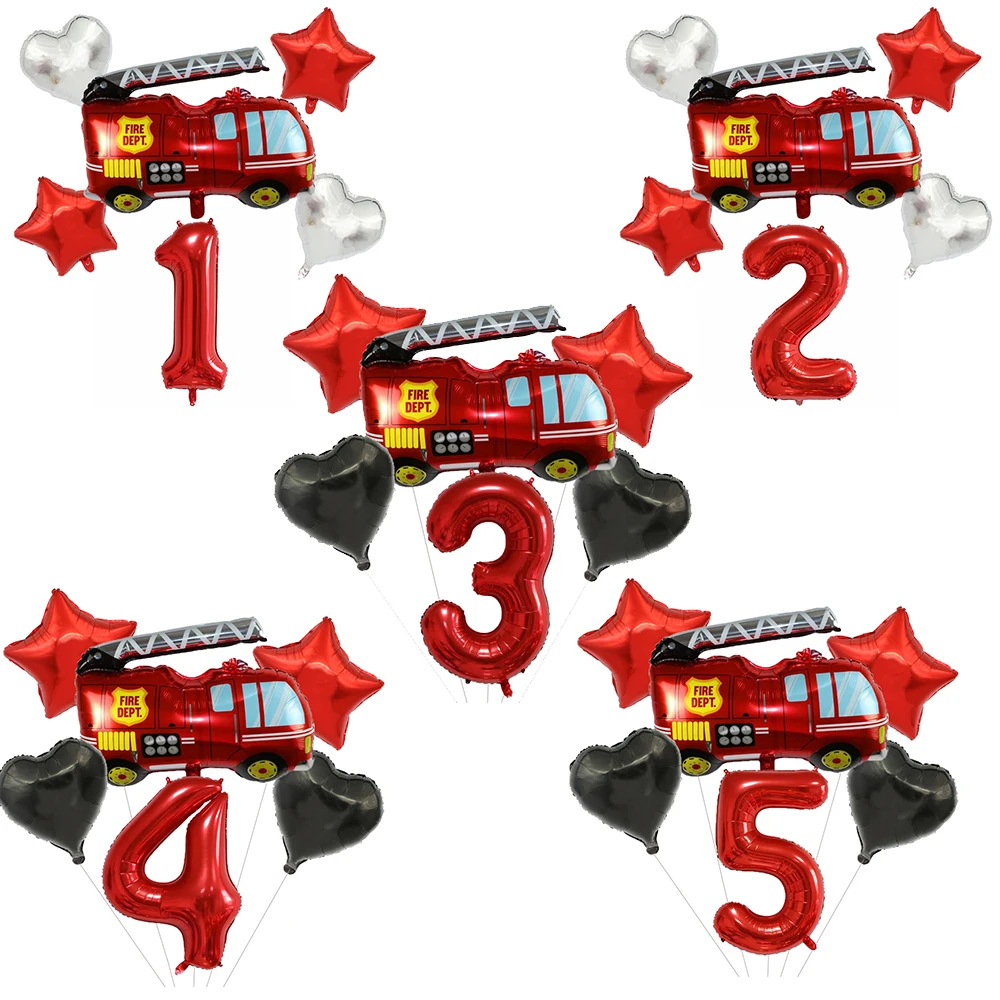 

6pcs Fireman Sam Foil number Balloons set Happy Birthday Party Deco Ball Boy Gift Fire Truck Holiday Baby Shower Party Supplies