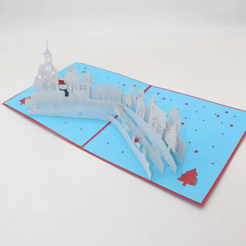  3D Handmade Cartoon Snowflake White Village Paper Invitation Greeting Cards PostCard Merry Christma - 4.00031E+12