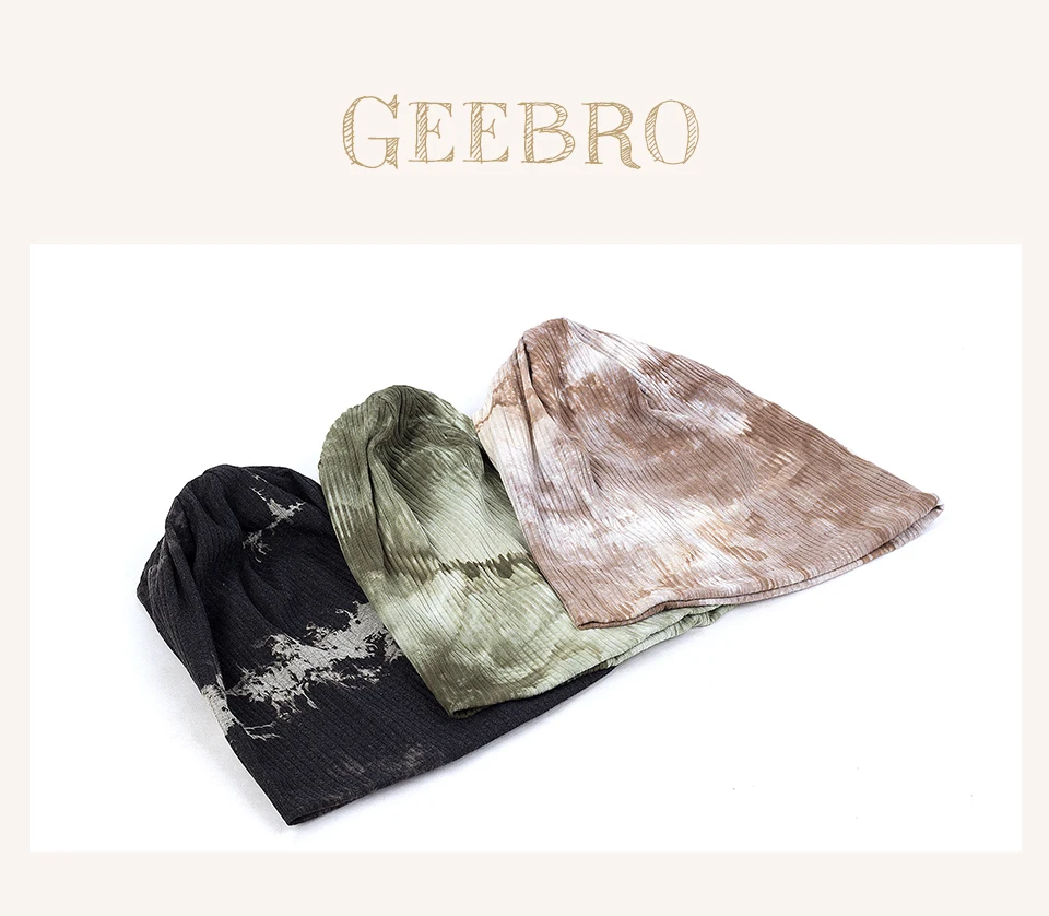 Geebro Casual Cotton Ribbed Tie Dye Beanies Hats And Caps For Women Men Autumn Winter slouch Hats Ladies Plain Skullies Gorras