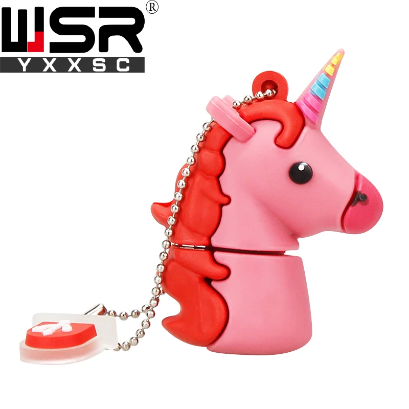 red Милый мультяшный Единорог Usb2.0 флеш-накопитель 32 Гб 64 Гб 128 ГБ Милая лошадь usb ключ 4 ГБ 8 ГБ 16 ГБ сладкий маленький свежий цвет радуги лучший подарок - Цвет: red