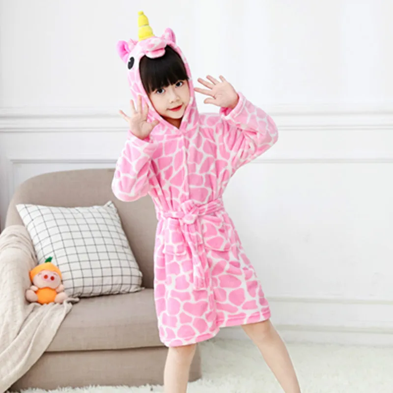 Г. Зимний детский халат с единорогом для девочек, пижамы Детский банный халат с капюшоном и изображением животных, одежда для сна для мальчиков Детский халат, Детская ночная рубашка - Цвет: Pink stone