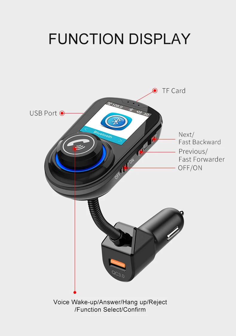 Fm-передатчик Bluetooth автомобильный комплект громкой связи беспроводной Bluetooth Aux Модулятор MP3-плеер ЖК-экран QC3.0 USB Автомобильное зарядное устройство для авто