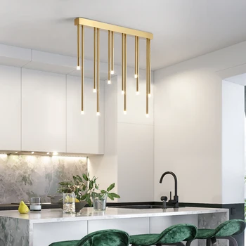

Black/Golden long tube simple Restaurant LED Chandelier iron Interior Lighting Dining room Decor Nordic living room Hanging lamp