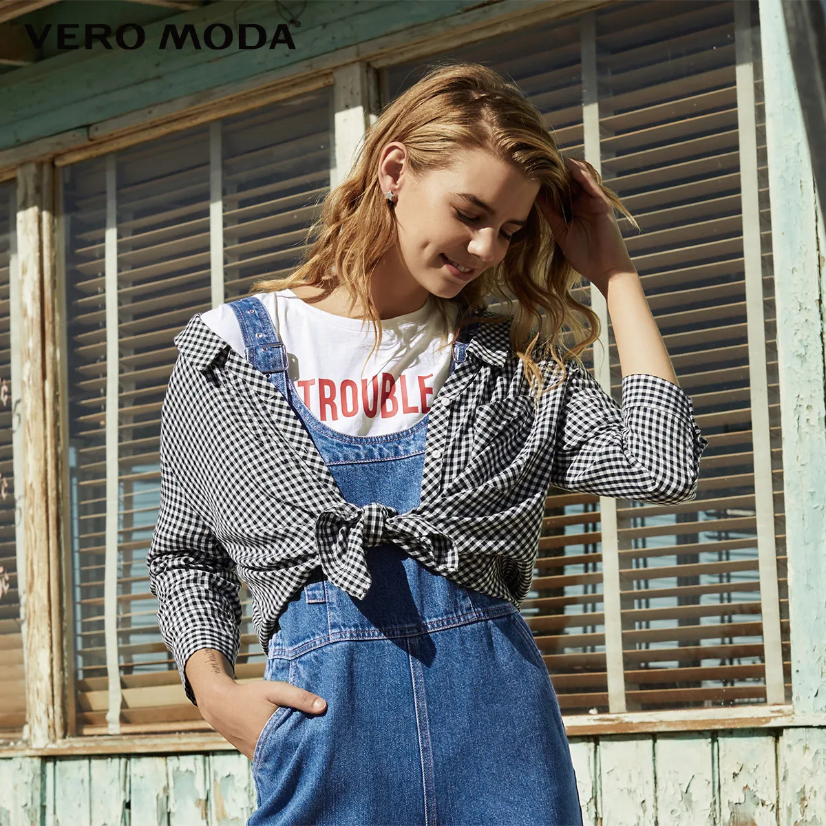 Vero Moda Женская свободная рубашка в клетку с 3/4 рукавами | 318331526