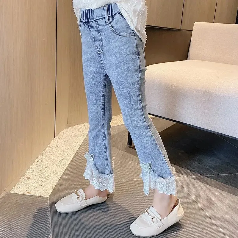 Jeans per ragazze primavera cotone Denim pizzo Patchwork gamba Jeans motivo  perline pantaloni per bambini matita Leggings per ragazze 4-14Y pantaloni  per bambini - AliExpress Mother \u0026 Kids