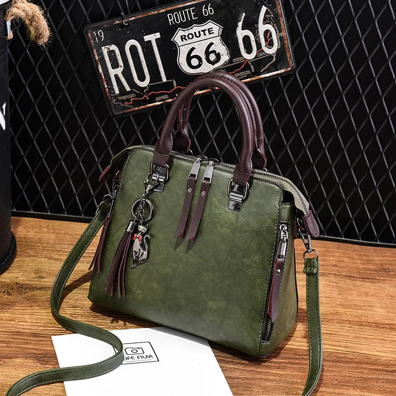 Aequeen модная сумка через плечо высокого качества из искусственной кожи женская брендовая дизайнерская сумка Bolsa Feminina с подвеской в виде кота - Цвет: Зеленый