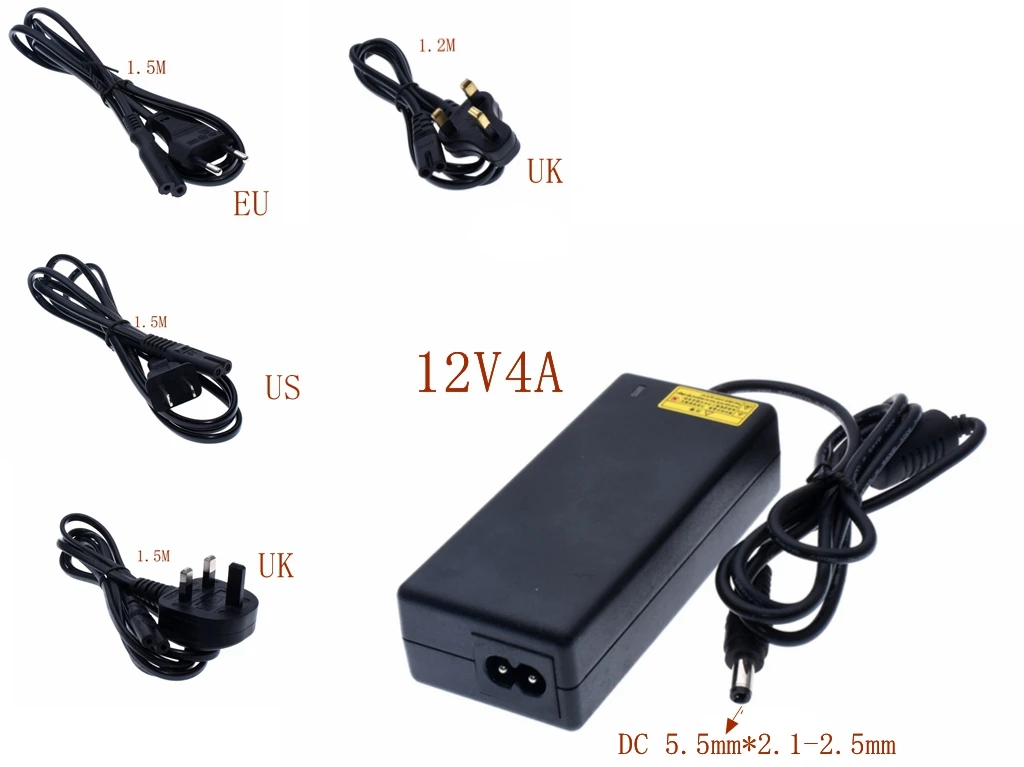 

1pcs 12V4A New AC 100V-240V 50W Converter power Adapter DC12V 4A 2.1mm-2.5mm DC Plug Power Supply Adapter