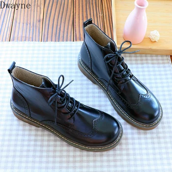 

Retro leather flat-bottomed knight short boots autumn and winter female round head Martin boots flat Brock single boots