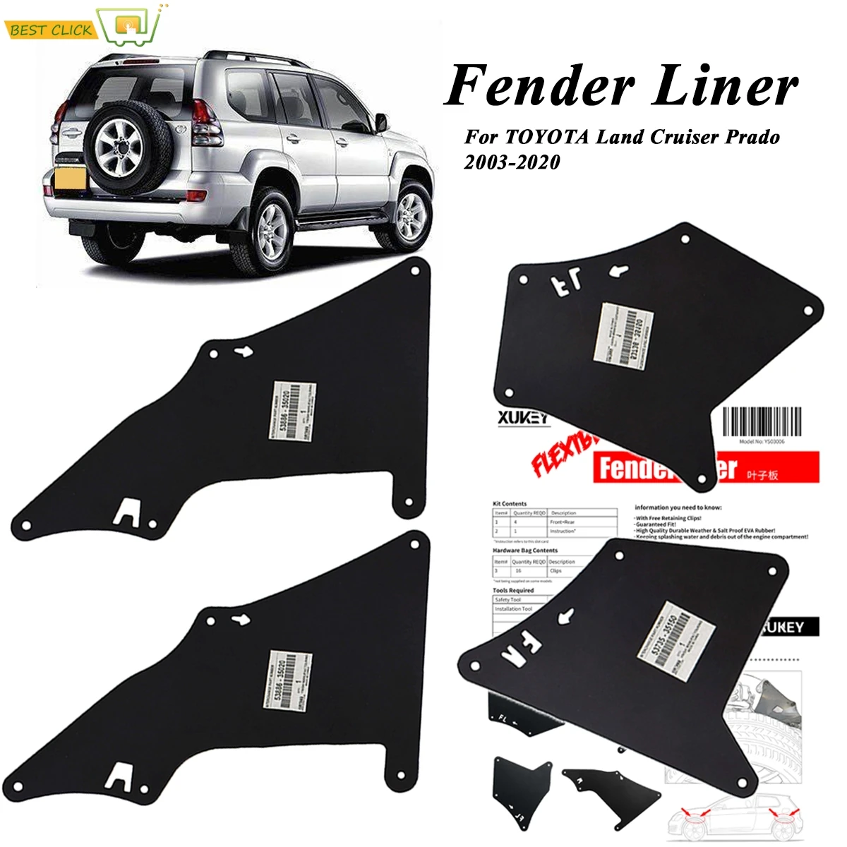 Garde-boue pour Toyota Land Cruiser Prado 03-20, doublures de garde-boue, joints de bouclier, 5388635020 5373535150 5373635150