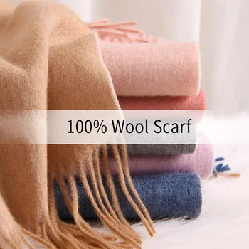 

Women 100% Pure Wool Scarves Two-sided Available 2020 Brand Warm Shawls and Wraps for Ladies Soft Solid Winter Wool Scarf Warps