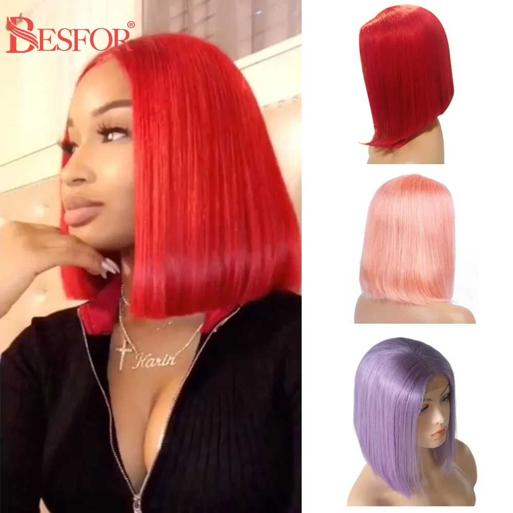 Special Price Red Bob Human-Hair Lace-Front Wigs Short-Cut Blonde T-Part Glueless Pre-Plucked Straight X6MNeyM5oVQ