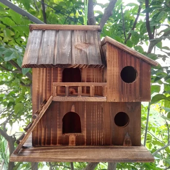 

Wooden Bird House Bird Nest bird nest bird cage bird feeder wooden carbonization anticorrosive wooden bird house bird cage bird