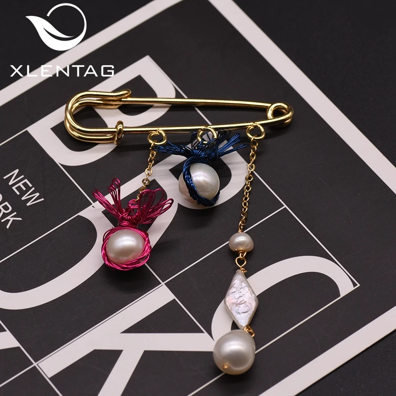 XlentAg Natural High Quality Freshwater Geometric Baroque Pearls Pendant Statement Brooch Women Funny Pins Luxury Jewerly GO0358 | Украшения