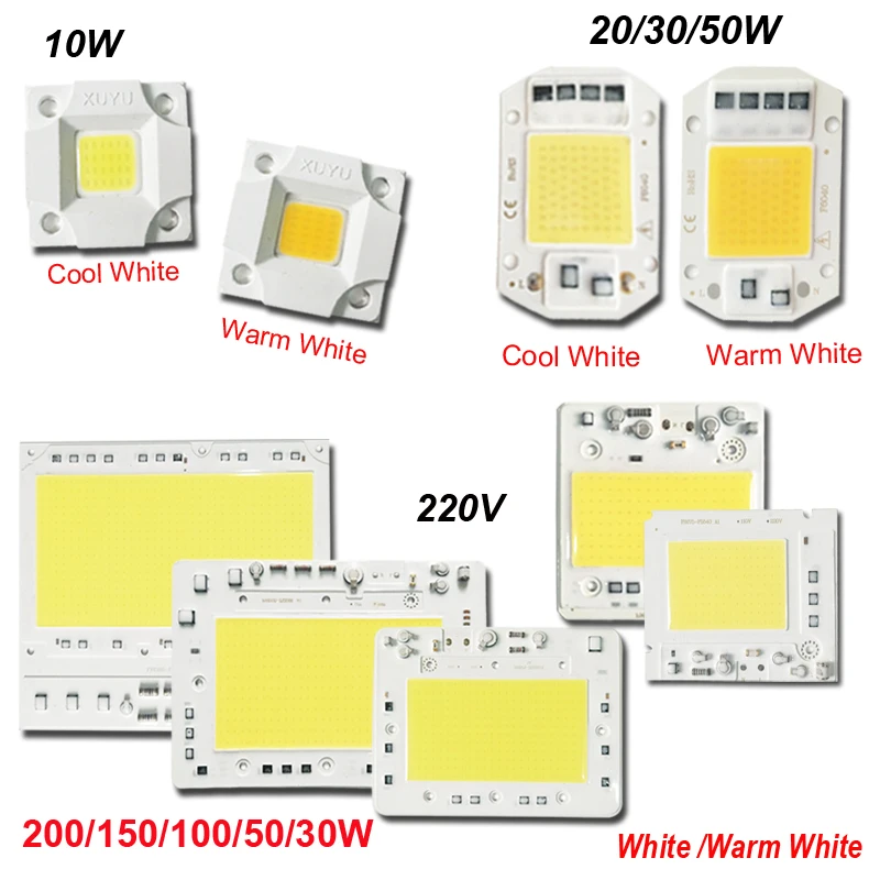 10-200W LED Chip Integrated 220V Cool White Input Light Source COB Smart IC