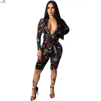 

Summer Women Playsuits Jumpsuit Chinese Print O-neck Hollow Out Street Rompers Sexy Night Clubwear Party One Piece Women Outfits