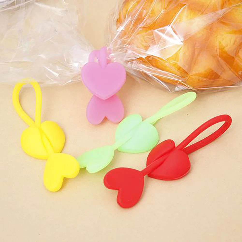 1 Piece Sealing Clip Silicone Cute Heart-shaped Food Bag Bundled Multiple Installation Tools Random Color
