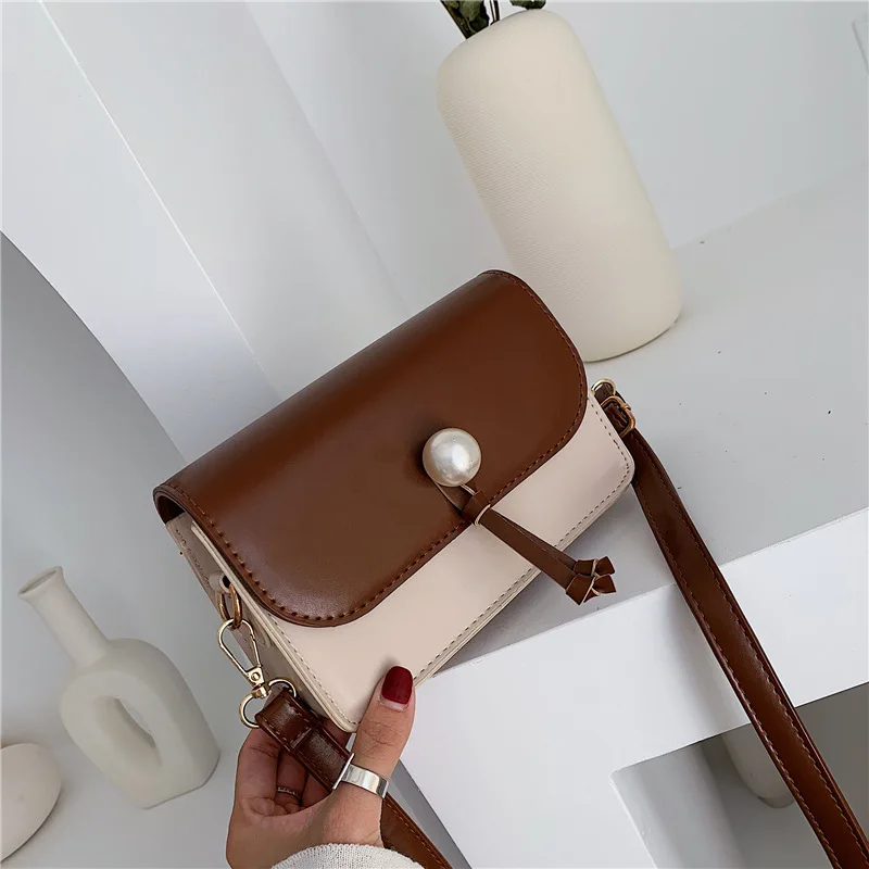 

New Arrival Pearl Square Sling Bag Women's 2019 Korean-style Fashion Shoulder Bag Contrast Color Rectangular Stereotypes Shoulde