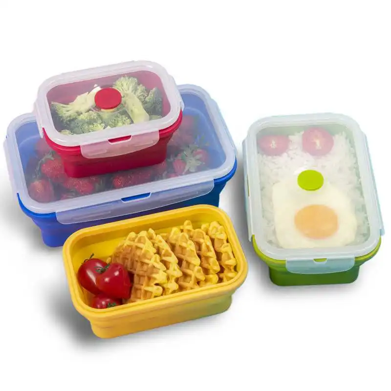 4 размера силиконовая складная коробка для ланча Bento контейнер хранения пищевых продуктов BPA Бесплатная