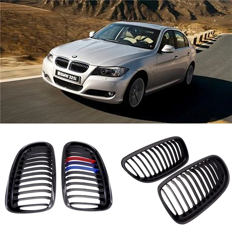 

JIUWAN 1 Pair Gloss/Matte Black M-Color Kidney Front Grille Auto Racing Grille for BMW E90 E91 LCI 325i 328i 335i 2009 2010 2011