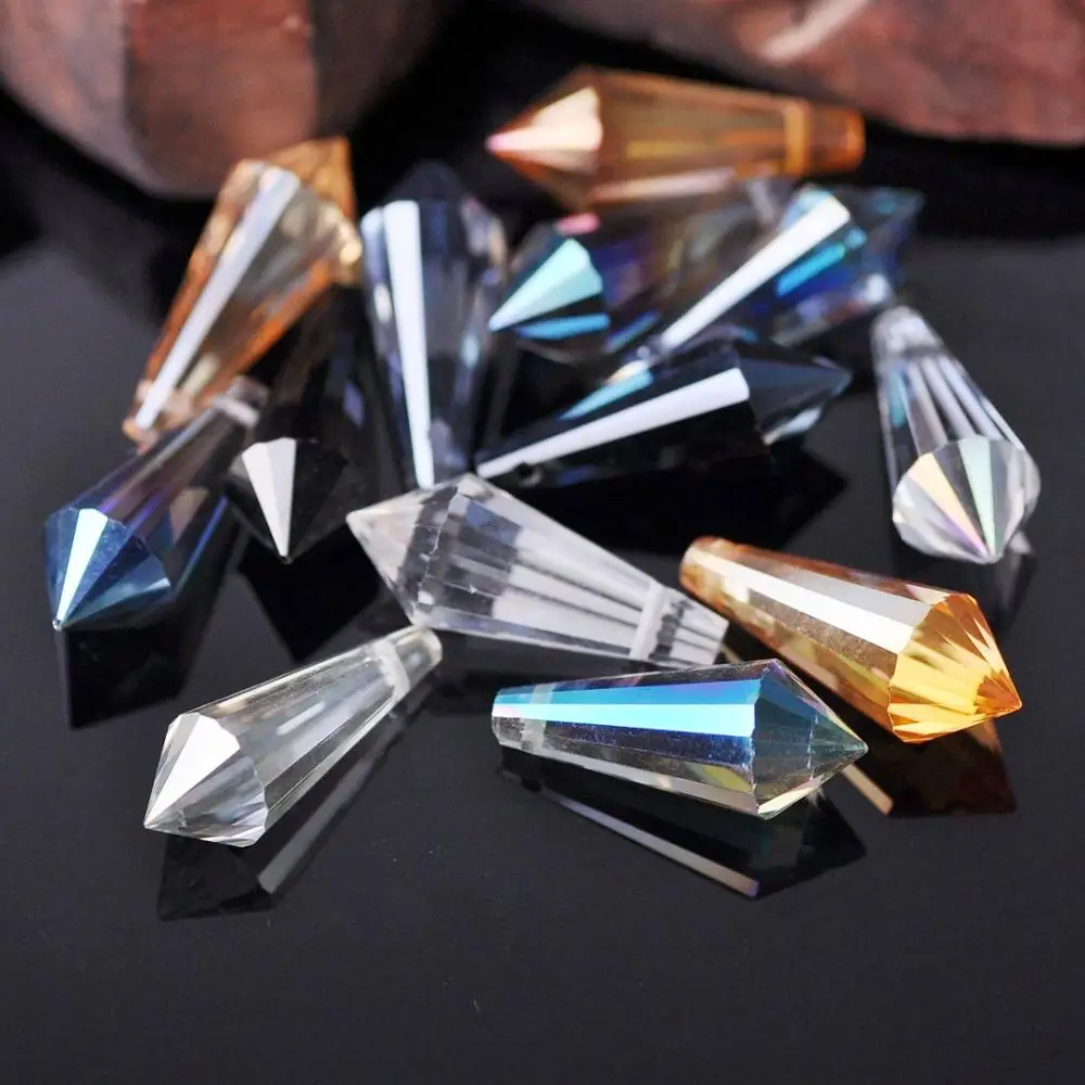 10pcs 10x25mm Teardrop Bicone Prism Faceted Crystal Glass Loose Crafts Pendants Beads for Jewelry Making DIY