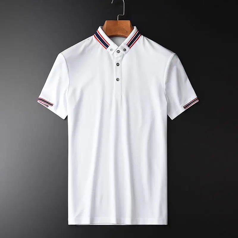 WHITE H-T1858 Minglu изысканные Пике летние тонкие мужские рубашки с коротким рукавом высокое качество тонкие повседневные темно-белые мужские рубашки 3XL 4XL - Цвет: WHITE H-T1858