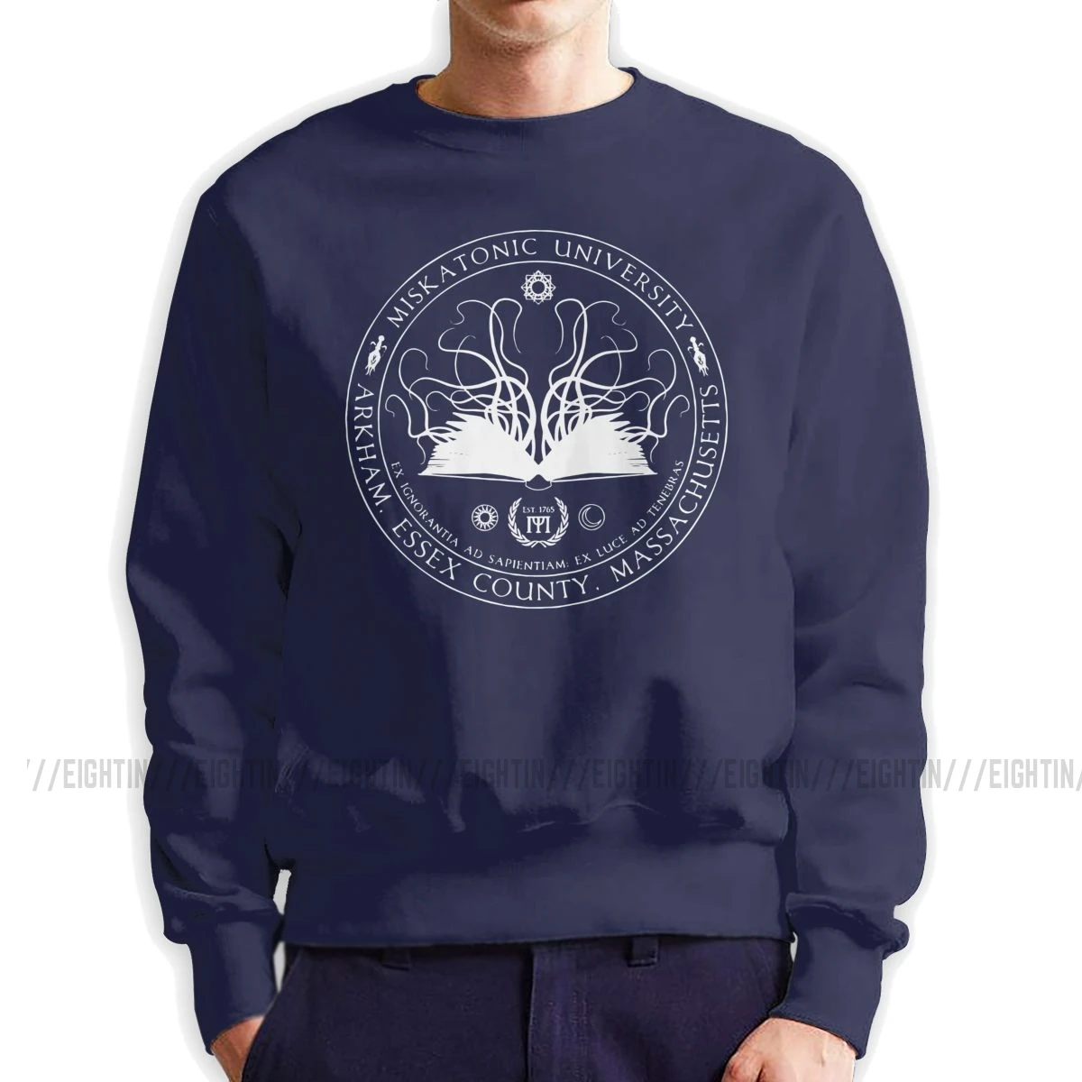 Miskatonic Sigil Call Of Cthulhu, мужские толстовки, хлопок, пуловер с круглым вырезом, дизайнерский свитер Miskatonic loveccraft Arkham, мужская толстовка с капюшоном - Цвет: Тёмно-синий