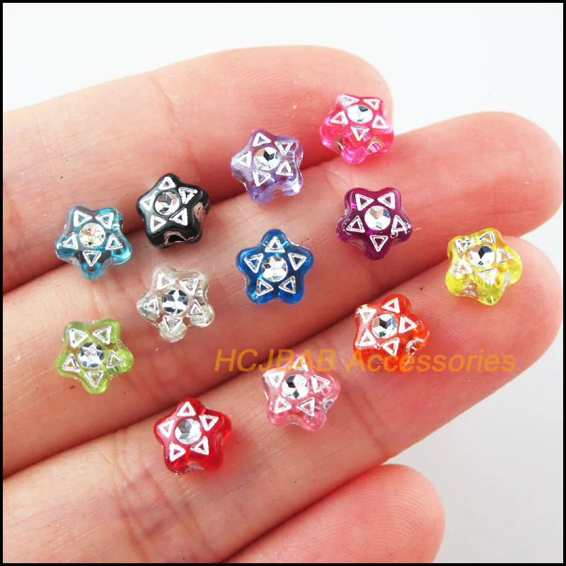 

200 New Star Acrylic Charms Crysatl Spacer Beads Plastic Mixed 7mm