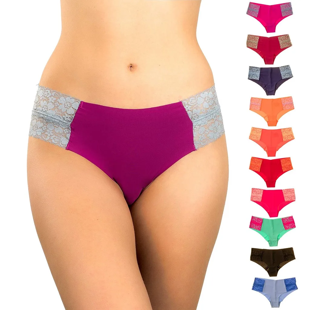 Трусики женские однотонные кружевные нижнее белье трусы с прострочкой 10