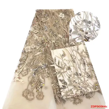 

High Quality African net Tulle Lace Fabric with shiny Sequins mesh tulle Lace Fabric for wedding party dress f190914