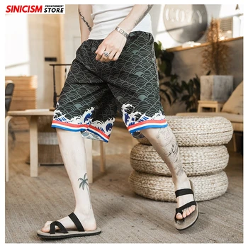 

Sinicism Store Men 2020 Printed Vintage Casual Shorts Mens Vintage Chinese Style Short Summer Male Knee Length Shorts Oversize