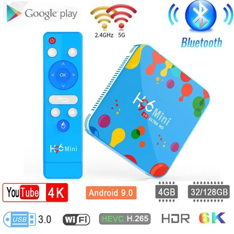 H96 мини H6 Allwinner 4 ядра 64 бит 6K H.265 Смарт ТВ коробка Android 9,0 ТВ коробка 5G Wi-Fi Bluetooth Google Youtube Декодер каналов кабельного телевидения