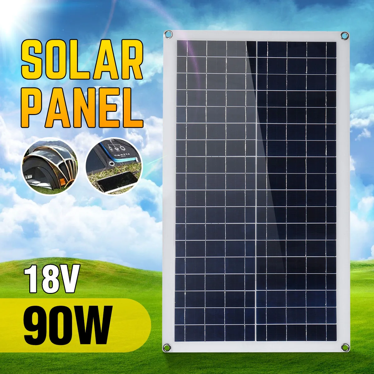 

Solar Panel 90W 18V USB Polycrystalline Solar Cell Module Waterproof for Outdoor Camping Car Boat Emergency Light Charger