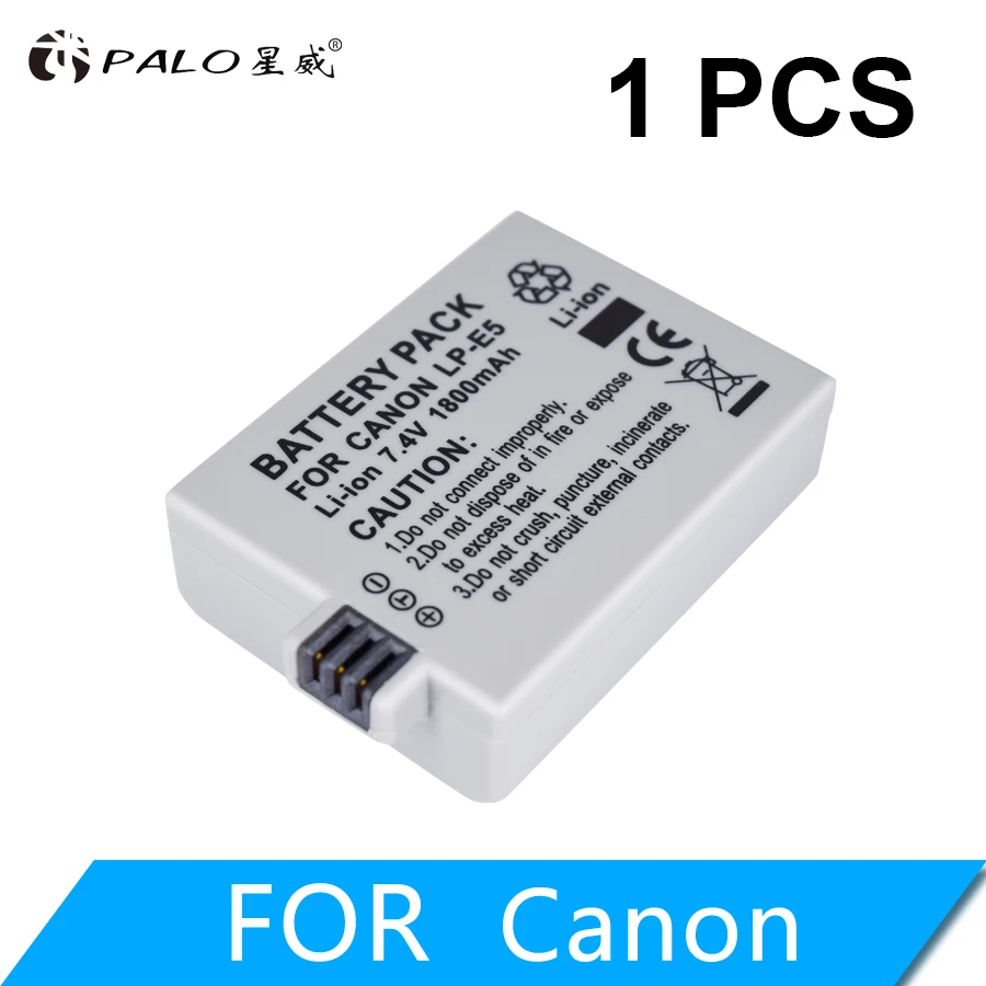 1PCS PALO 7,4 V 1800mAh LP-E5 LPE5 LP E5 Аккумулятор для камеры Canon EOS Rebel XS, Rebel T1i, Rebel XSi, 1000D, 500D, 450D, L10 - Цвет: 1PCS