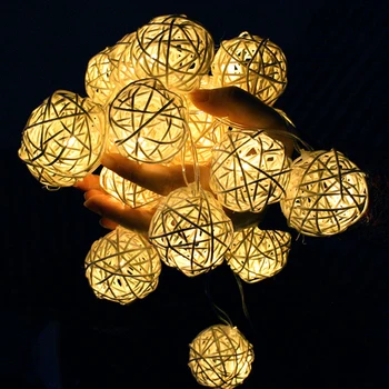 

4m 20 Rattan Ball LED String Lights Sepak Takraw Battery Operated LED Lights Garlands Garden Wedding Christmas Party Decorations