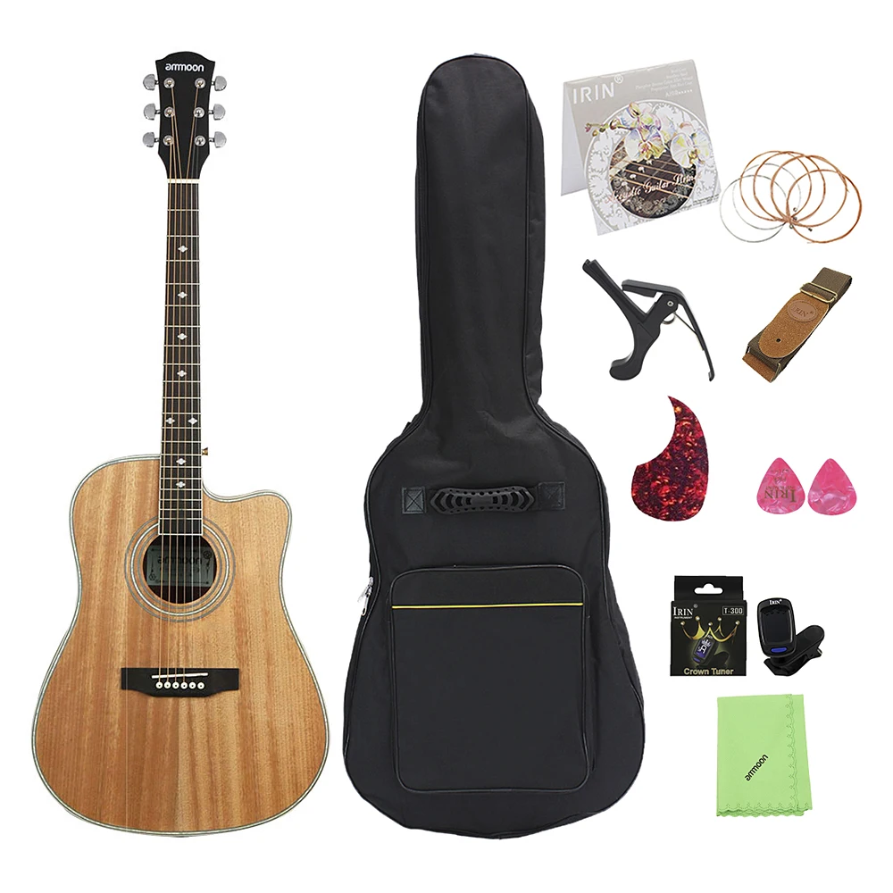 Ammoon 4" Cutaway акустическая народная гитара из Сапеле корпус палисандр гриф с гигом мешок Капо-тюнер ткань для чистки Струны гитары