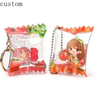 

Cartoon Anime Customized Creative Inflated Acrylic Candy Bag Shaker Charm Keychains with Sequins