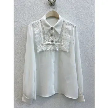 

Exceed Beautiful Goddess Temperament ~ Eyelashes Lace Micro Edge Permeable Diamond Buckle Shirt