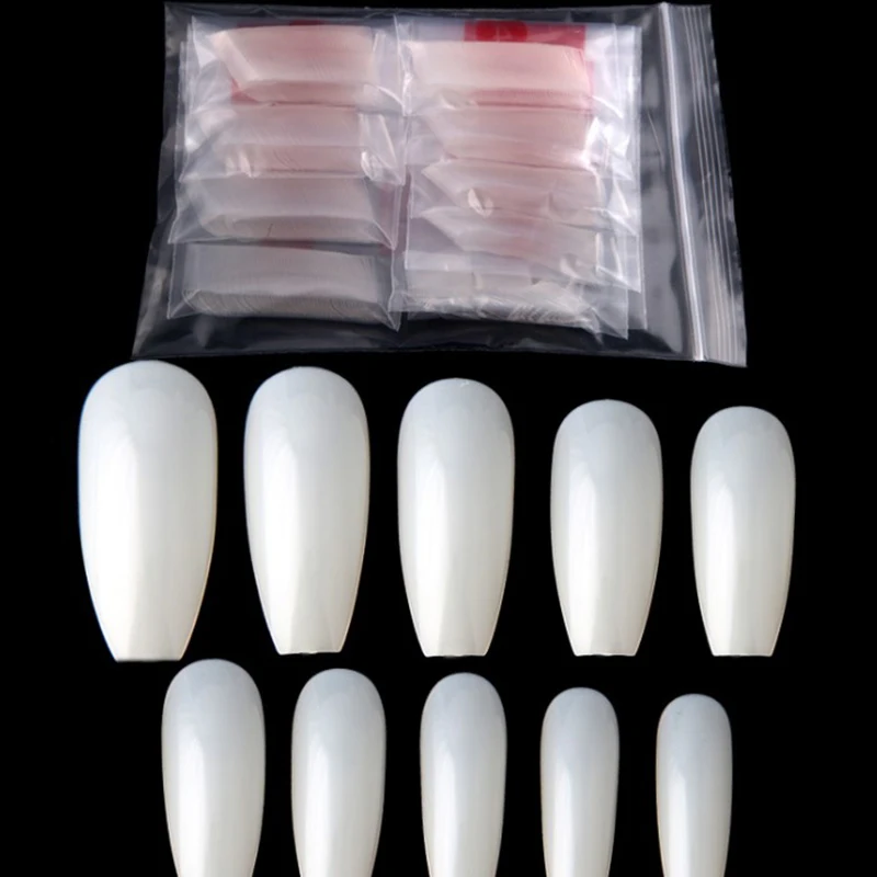 600Pcs Fashion Style Long Ballerina False Nail Art Tip White/Natural Coffin Acrylic