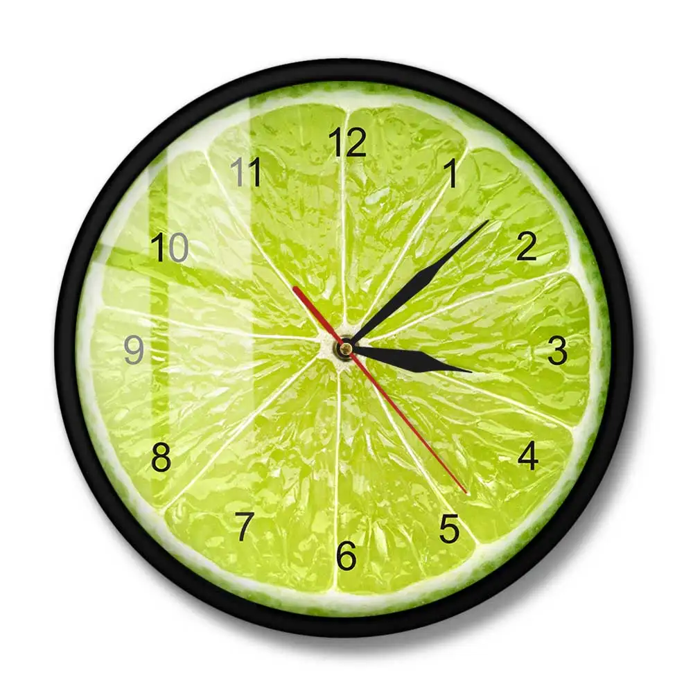Yellow Lemon Fruit Wall Clock Lime Modern Kitchen Clock Watch Home Decor Living Room Clock Tropical Fruit Wall Art Timepieces 