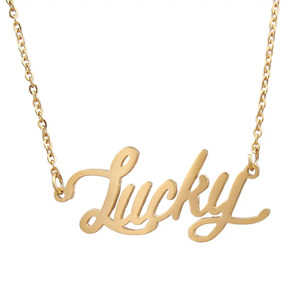 Lucky Nameplate Necklace for Women Stainless Steel Jewelry Gold ...