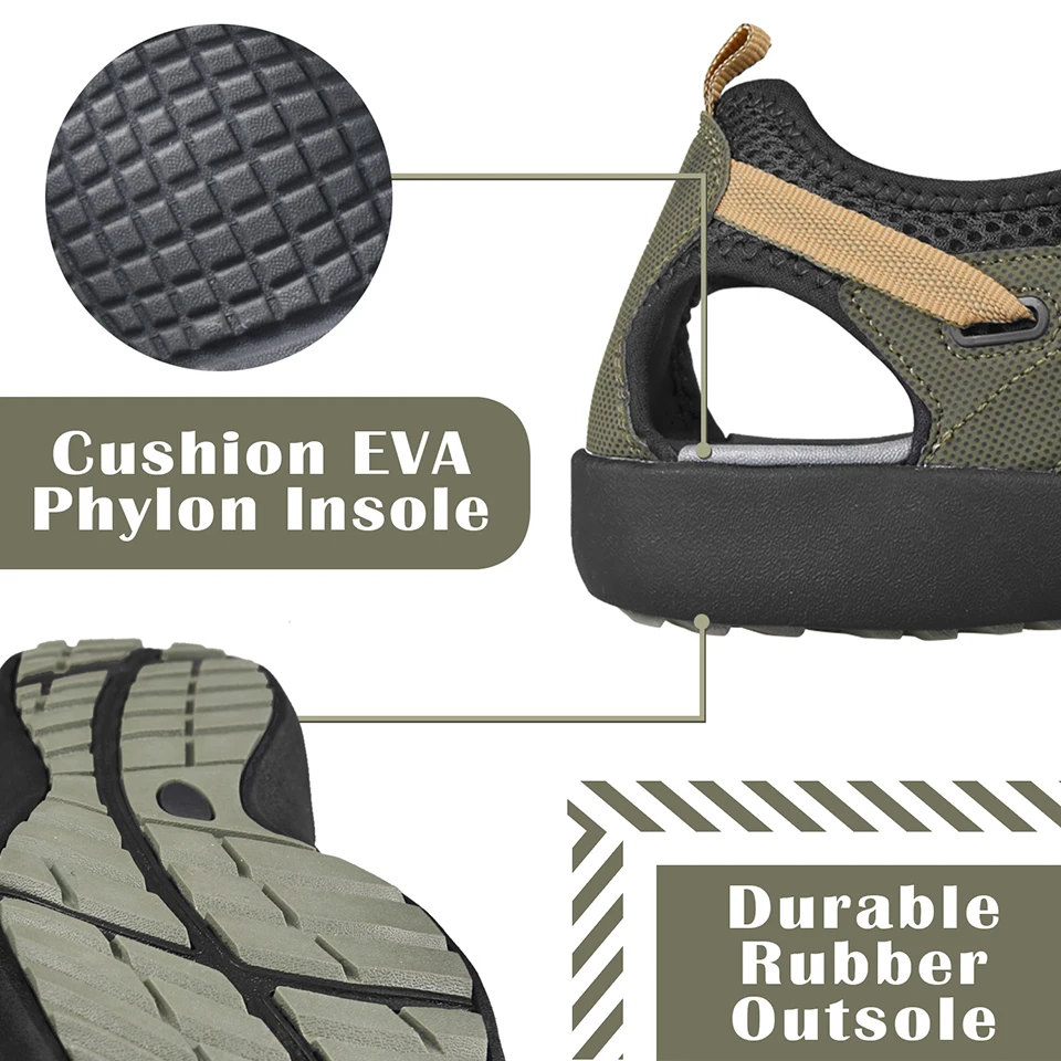 GRITION Men Sandals Fashion Beach Trekking Shoes Breathable Non-Slip Quick Drying Summer Male Clogs PU Leather 40-46